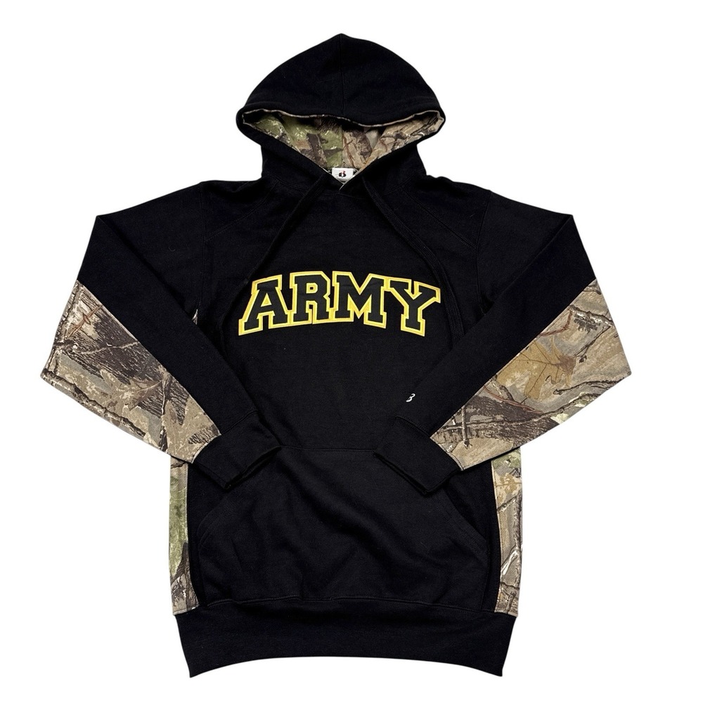 Army Black Knights Hoodie Sweatshirt Size XS Black Camo Print Military Badger